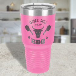 Personalized BBQ Pink Ringneck Vacuum Insulated Tumbler with Clear Lid 30 oz.