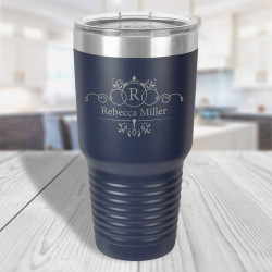 Personalized Navy Blue Ringneck Tumbler, Vacuum Insulated Tumbler with Clear Lid 30 oz