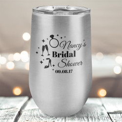 Personalized Bridal Shower Wine Glass, Stainless Steel Vacuum Insulated Tumbler 16 Oz, Bridal Shower Favors