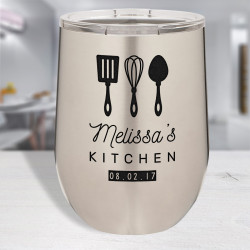 Personalized Kitchen Tumblers with Lid, Custom Kitchen Wine Glass, Stainless Steel Tumbler 12 Oz, Kitchen Gifts
