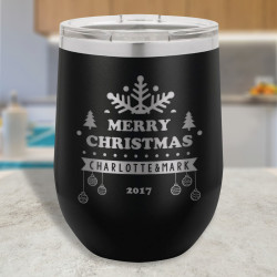 Christmas Wine Tumbler with Lid, Stemless Wine Glass Christmas Design, Vacuum Insulated Tumbler, Personalized Christmas Gifts