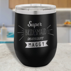 Custom Bridesmaid Wine Tumbler, Stemless Wine Glass, Vacuum Insulated Tumbler, Engraved Bridesmaids Gifts