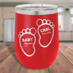 Personalized Baby Shower Tumbler, Red Vacuum Insulated Stemless Tumbler, Baby Shower Favors