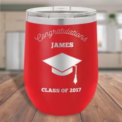 Personalized Graduation Tumblers, Red Stemless Tumbler with Lid 12 Oz, Custom Graduation Favor Ideas