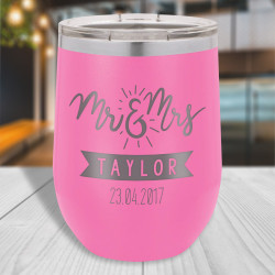 Wedding Tumblers for Bride and Groom, Vacuum Insulated Tumbler, Stemless Wedding Wine Glass 12 Oz, Personalized Wedding Gift