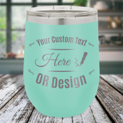 Personalized Teal Vacuum Insulated Stemless Wine Tumbler with Lid 12 oz.