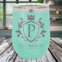 Personalized Teal Vacuum Insulated Tumbler, Stemless Wine Tumbler with Lid 12 oz.