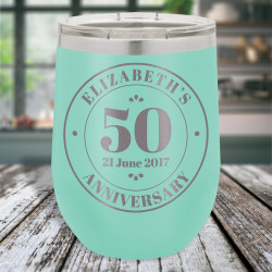 Customized Anniversary Tumbler, Vacuum Insulated Stemless Wine Tumbler with Lid 12 oz., Personalized Anniversary Gift
