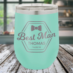 Personalized Best Man Tumbler, Vacuum Insulated Stemless Wine Tumbler with Lid 12 oz., Custom Best Man Gifts