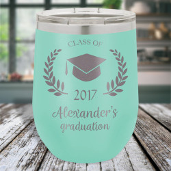 Personalized Graduation Tumblers Ideas, Gifts for Graduates, Stemless Wine Tumbler 12 Oz., Customized Graduation Gifts for Her