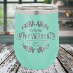 Personalized Valentines Tumbler with Lid, Stemless Wine Tumbler 12 Oz, Custom Valentines Day Gifts for Her