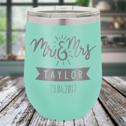 Personalized Wedding Tumblers, Custom Wedding Gifts, Stemless Wine Tumbler with Lid 12 Oz, Wedding Party Favors
