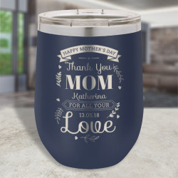 Personalized Mom Tumbler Cup, Mother's Day Tumbler, Stemless Wine Glass 12 Oz, Mothers Day Gift from Daughter