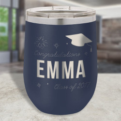 Personalized Tumbler Graduation Party, Custom Graduation Gifts, Stemless Wine Tumbler 12 Oz, Gifts for Graduate Students