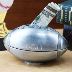 Personalized Decorative Pewter Football Piggy Bank with Easy Engraving