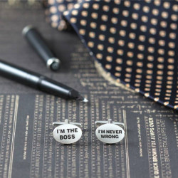 Oval Shaped Boss Never Wrong Phrase Engraved Novelty Cuff Links