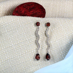 Gold Earrings With Natural Diamonds & Garnet Lovely Gift For Someone