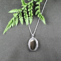 Flat Oval Etched Edge Locket With The Rhodium Plated Popcorn Chain