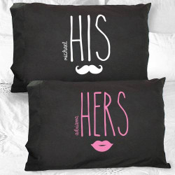 Personalized His and Hers Printed Black Pillowcase Set