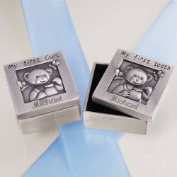 Baby First Curl and First Tooth Silver Box Set with Printed Custom Name/Date