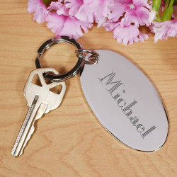 Personalized Silver Metal Oval Keychain With Printed Custom Name /Quote