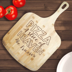 Personalized Pizza A Slice Of Heaven Bamboo Pizza Board With Handle, Customized Wooden Pizza Board