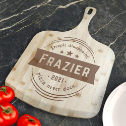 Personalized People Disappoint Pizza Never Does Bamboo Pizza Board With Handle, Customized Wooden Pizza Board