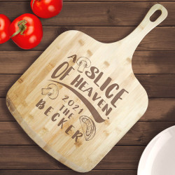Personalized A Slice Of Heaven Bamboo Pizza Board With Handle, Customized Wooden Pizza Board