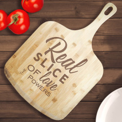 Personalized Real Slice Of Love Bamboo Pizza Board With Handle, Customized Wooden Pizza Board