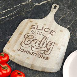 Personalized Slice Slice Baby Bamboo Pizza Board With Handle, Customized Wooden Pizza Board