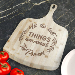 Personalized All The Best Things Are Round Bamboo Pizza Board With Handle, Customized Wooden Pizza Board