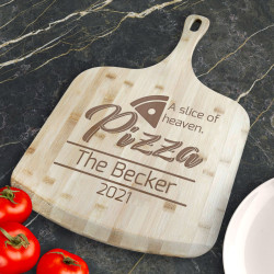Personalized A Slice Of Heaven Pizza Bamboo Pizza Board With Handle, Customized Wooden Pizza Board