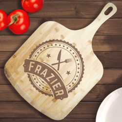 Personalized With Family Name Bamboo Pizza Board With Handle, Customized Wooden Pizza Board