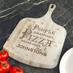 Personalized People Disappoint Pizza Never Does Bamboo Pizza Board With Handle, Customized Wooden Pizza Board