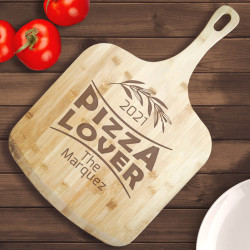 Personalized Pizza Lover Bamboo Pizza Board With Handle, Customized Wooden Pizza Board