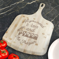Personalized All You Need Is Love And Pizza Bamboo Pizza Board With Handle, Customized Wooden Pizza Board