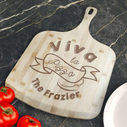 Personalized Viva La Pizza Bamboo Pizza Board With Handle, Customized Wooden Pizza Board