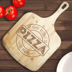 Personalized My Heart Belongs To Pizza Bamboo Pizza Board With Handle, Customized Wooden Pizza Board