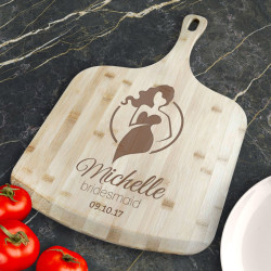 Personalized Bridesmaid Bamboo Pizza Board With Handle, Customized Wooden Pizza Board