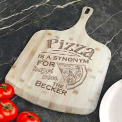 Personalized Pizza Is A Synonym For Happiness Bamboo Pizza Board With Handle, Customized Wooden Pizza Board