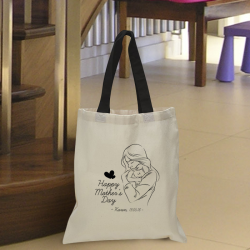 Personalized Mother's Day Cotton Tote Bag with Black Handles