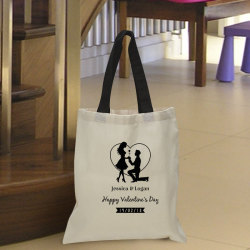 Personalized Valentine Cotton Tote Bag with Black Handles