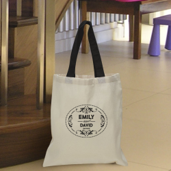 Personalized Wedding Cotton Tote Bag with Black Handles