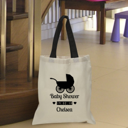 Personalized Baby Shower Cotton Tote Bag with Black Handles