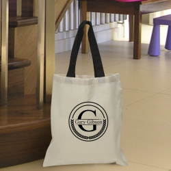 Personalized Cotton Tote Bag with Black Handles with Initial and Name