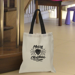 Personalized Christmas Cotton Tote Bag with Black Handles