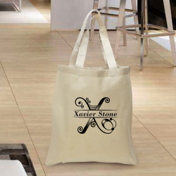 Personalized Initial and Name Cotton Tote Bag with Natural Handles