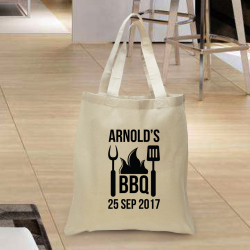 Personalized Barbeque Cotton Tote Bag with Natural Handles