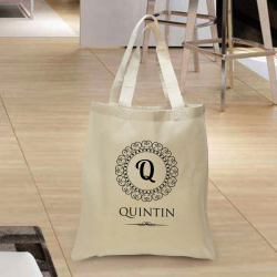Personalized Name and Initial Cotton Tote Bag with Natural Handles