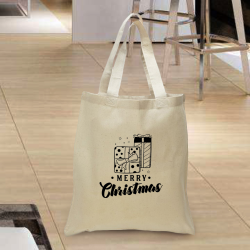 Personalized Christmas Cotton Tote Bag with Natural Handles